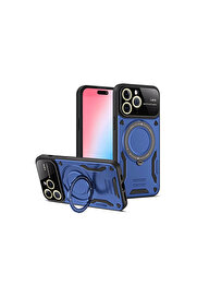 Evi̇mdeyokyok Apple İphone 15 Pro Max Joy Lens Standlı Kapak - Laci̇vert