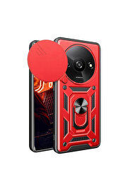 Evi̇mdeyokyok Xi̇aomi̇ Redmi̇ A3 4G Kılıf Pars Lens Yüzüklü Si̇li̇kon - Kırmızı