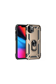 Evi̇mdeyokyok Apple İphone 14 Kılıf Sofya Yüzüklü Si̇li̇kon Kapak - Gold