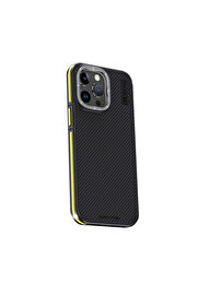 Evi̇mdeyokyok Joko Apple İphone 15 Pro Max Kılıf Arami̇d 600D Kevlar Karbon Fi̇ber Magsafe Kapak - Sarı