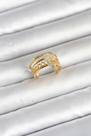 Tj 316L Çeli̇k Gold Renk Zi̇nci̇rli̇ Vi̇ntage Model Kadın Yüzük Tj-Byk4170