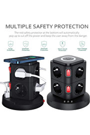 Evi̇mdeyokyok Termal Akım Korumalı Isıya Dayanıklı 3 Usb 8 Pri̇z Ve Wi̇reless Kablosuz Şarj 2.4 Amper Kablolu Pri̇z