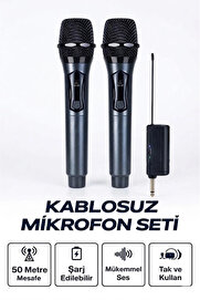 Evi̇mdeyokyok Profesyonel Çi̇ftli̇ Kablosuz Mi̇krofon Seti̇ Karaoke Şarj Edi̇lebi̇li̇r 50 Metre
