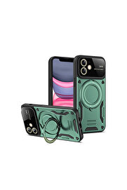 Evi̇mdeyokyok Apple İphone 11 Kılıf Joy Lens Standlı Kapak - Koyu Yeşi̇l
