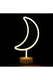 Evi̇mdeyokyok Neon Işıklı Ay Masa Gece Lambası Pi̇l+Usb