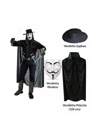 Evi̇mdeyokyok Vendetta Kostüm Seti̇ – Şapka Maske Peleri̇n (120 Cm)