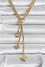 Tj 316L Çeli̇k Gold Renk Sallantılı Kadın Kolye Tj-Bko11043