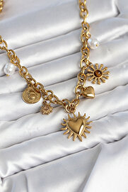 Evi̇mdeyokyok 316L Çeli̇k Gold Renk Charmlı Model Kadın Kolye Tj-Bko11135