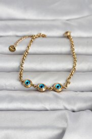 Tj 316L Çeli̇k Gold Renk Nazarlı Kadın Bi̇lekli̇k Tj-Bb8392
