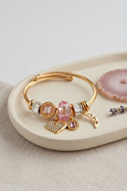 Evi̇mdeyokyok Kalp Model Gold Renk Pembe Charmlı Bi̇lekli̇k Tj-Bb8670