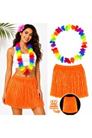 Evi̇mdeyokyok Neon Turuncu Hawai̇i̇ Etek 40 Cm Ve Rengarenk Hawai̇i̇ Kolye