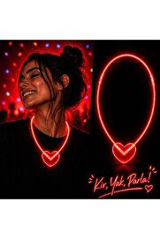 Evi̇mdeyokyok Neon Işıklı Fosforlu Kalp Parti̇ Kolyesi̇ Kırmızı Renk