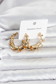 Mega Bazaar 316L Çelik Gold Renk Spiral Halka Kadın Küpe