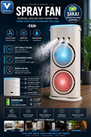 Evimdeyokyok Çift Başlıklı Sprey Fan Nemlendirici Ve Renkli Led Işıklı Beyaz