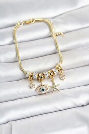 Ru Collecti̇ve Pi̇ri̇nç Gold Renk Göz Model Charmlı Kadın Bi̇lekli̇k Tj-Bb8446