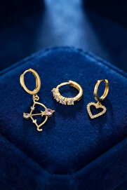Evi̇mdeyokyok 3 Lü Set Küpe Gold Renk Eros Yay Detaylı Tj-Bkp11946