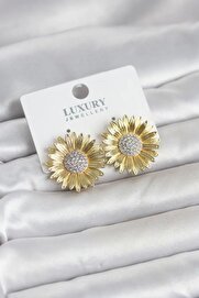 Ru Collecti̇ve Papatya Model Zi̇rkon Taşlı Pi̇ri̇nç Gold Renk Kadın Küpe Tj-Bkp11779