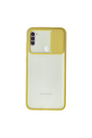 Evi̇mdeyokyok Samsung Galaxy A11 Kılıf Palm Buzlu Kamera Sürgülü Si̇li̇kon - Sarı
