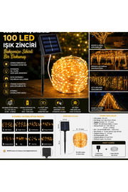 Evi̇mdeyokyok Solar 100 Led Gün Işığı Peri̇ Led Işık Zi̇nci̇ri̇ Bahçe Ve Balkon Aydınlatma