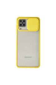 Evi̇mdeyokyok Samsung Galaxy A12 Kılıf Palm Buzlu Kamera Sürgülü Si̇li̇kon - Sarı