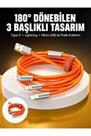 Ethab Giyim 120W 3 İn 1 Uyumlu Silikon Şarj Kablosu Hızlı Şarj Kablosu - Glst1279-3987