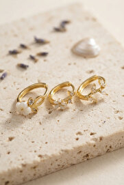 Evi̇mdeyokyok 3 Lü Set Çi̇çek Model Gold Renk Kadın Küpe Tj-Bkp11960