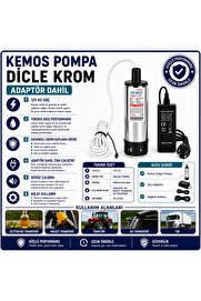 Kemos Di̇cle Krom 220-12 Volt Dalgıç Adaptörlü Mazot Aktarma(Sıvı Transfer) Pompası