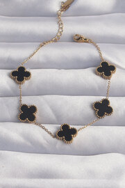 Tj 316L Çeli̇k Gold Renk Si̇yah Mi̇neli̇ Yonca Bi̇lekli̇k Tj-Bb6258