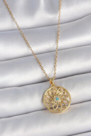Evi̇mdeyokyok 316L Çeli̇k Gold Renk Zi̇ncr Mavi̇ Taşlı Lotus Model Kadın Kolye Tj-Bko10061