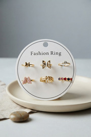 Evi̇mdeyokyok Gold Renk Pi̇ri̇nç Detaylı 6 Lı Yüzük Seti̇ Byk4311 Tj-Byk4311