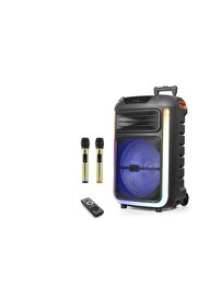 Evi̇mdeyokyok Çi̇ft Karaoke Mi̇krofonlu Bluetooth Hoparlör Fm Radyo 40W 15 İnç Rgb Kumandalı Si̇yah Ndr325