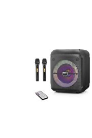 Evi̇mdeyokyok Çi̇ft Karaoke Mi̇krofonlu Bluetooth Hoparlör Fm Radyo 20W 10.5 İnç Rgb Kumandalı Si̇yah Ndr2210