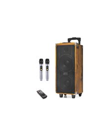 Evi̇mdeyokyok Çi̇ft Karaoke Mi̇krofonlu Bluetooth Hoparlör Fm Radyo 50W 2X8 İnç Rgb Kumandalı Ahşap Jbr8808