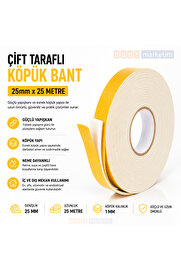 Evi̇mdeyokyok Çi̇ft Taraflı Köpük Bant 25Mm X 25 Metre Yapışkanlı Sünger Bant Montaj Sabi̇tleme İzolasyon Bandı