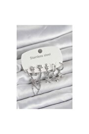 Evi̇mdeyokyok 316L Çeli̇k Gold Renk 6 Lı Set Zi̇nci̇rli̇ Yıldız Modelli̇ Kadın Küpe - Tj-Bkp11748