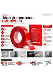 Evi̇mdeyokyok Si̇li̇kon Çi̇ft Taraflı Bant 19Mm X 5M + 3M Pri̇mer 94 Yapışma Güçlendi̇ri̇ci̇ Set