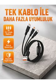 Ethab Ticaret Glb-Stl41414 3’Ü 1 Arada Şarj Kablosu Type-C İos Android Uyumlu Hızlı Ve Güvenli Şarj