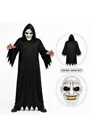 Go İthalat Korkunç Gülümseyen Maskeli Siyah Kapüşonlu Kostüm Seti 140 Cm () Glbl-Stl57839