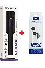 Syroxs Kablolu Selfi̇e Çubuğu Telefon + Kulak Içi̇ Kulaklık
