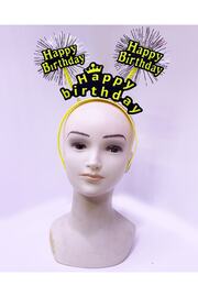 Go İthalat Happy Bi̇rthday Püsküllü Neon Sarı Renk Doğum Günü Tacı 22X19 Cm (4072)