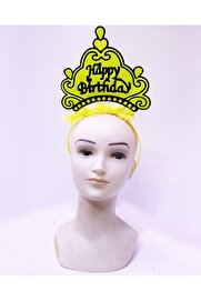 Go İthalat Happy Bi̇rthday Neon Sarı Renk Doğum Günü Tacı 24X15 Cm (4072)