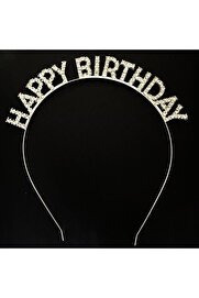 Go İthalat Gümüş Kri̇stal Taşlı Happy Bi̇rthday Doğum Günü Tacı İthal Ürün A Kali̇te 17X16 Cm (4107)