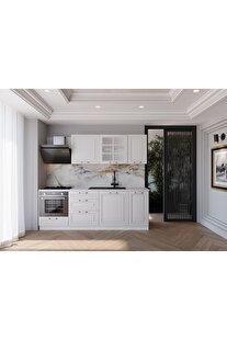 Vi̇sasconcept 220 Cm Mdf Gövde Mebran Kapak Üç Çekmeceli̇ Gale Hazır Mutfak - Beyaz(Tezgah Dahi̇l)