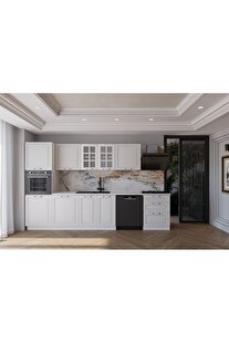 Vi̇sasconcept 320Cm Mdf Gövde Membran Kapak Üç Çekmeceli̇ Ela Hazır Mutfak - Beyaz (Tezgah Dahi̇l)