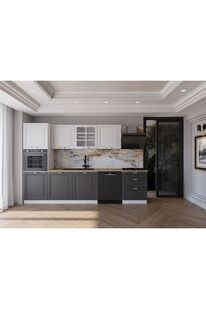 Vi̇sasconcept 300 Cm Mdf Gövde Membran Kapak Üç Çekmeceli̇ Öznur Hazır Mutfak -Antrasi̇t - Beyaz (Tezgah Dahi̇l)