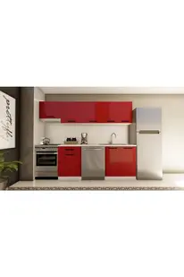 Vi̇sasconcept 260 Cm Lale Hazır Mutfak Dolabı Aspi̇ratör Modüllü Parlak Kırmızı(Tezgah Dahi̇l)