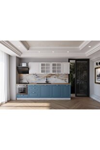 Vi̇sasconcept 280 Cm Mdf Gövde Mebran Kapak Üç Çekmeceli̇ Ezel Hazır Mutfak - Mavi̇ - Beyaz(Tezgah Dahi̇l)