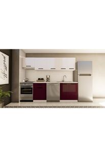Vi̇sasconcept 260 Cm Gülbahar Hazır Mutfak Dolabı Aspi̇ratör Modüllü Parlak Beyaz Ve Mürdüm(Tezgah Dahi̇l)