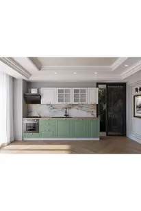 Vi̇sasconcept 280 Cm Mdf Gövde Mebran Kapak Üç Çekmeceli̇ Emel Hazır Mutfak -Su Yeşi̇li̇ - Beyaz(Tezgah Dahi̇l)
