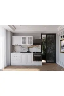 Vi̇sasconcept 200 Cm Mdf Gövde Mebran Kapak Üç Çekmeceli̇ Ipek Hazır Mutfak - Beyaz(Tezgah Dahi̇l)